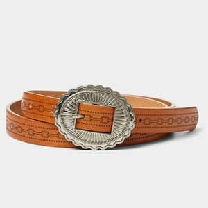 Brown Italian leather thin embossed belt made in Canada NWT